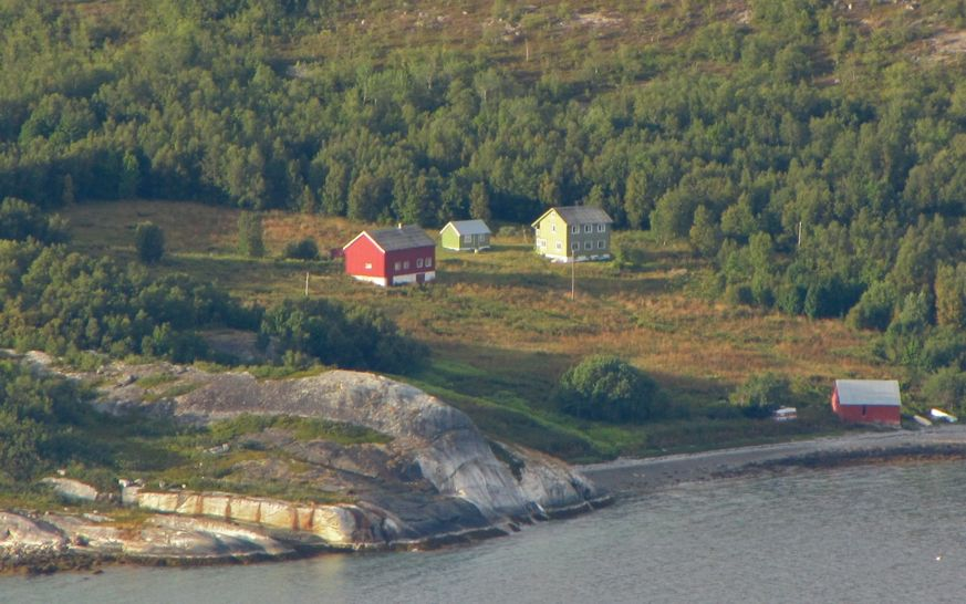 Figur 27. Gammelgård fotografert fra Kvængangsfjellet. Plassen Solvang ligger mellom trærne til venstre og er ikke synlig. Foto: Geir Arnesen.