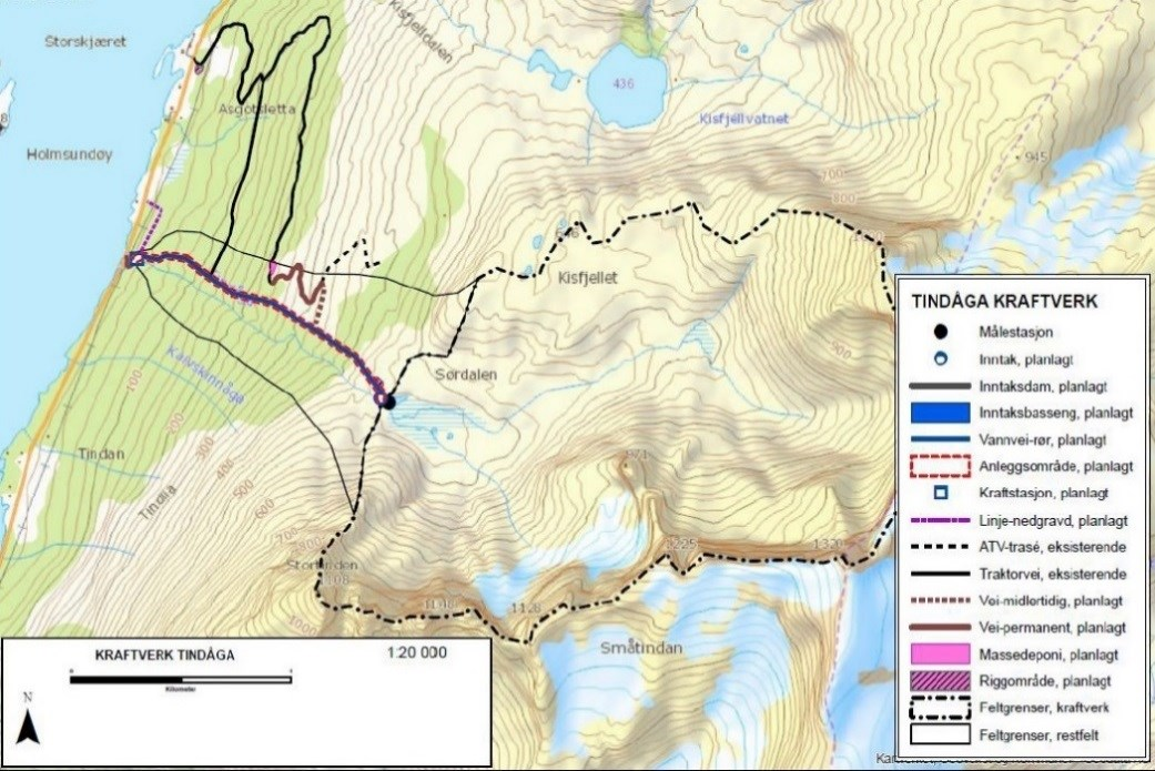 kraftverkene følger som 1b til 5b. Tindåga kraftverk Sjøfossen Energi AS søker om konsesjon for bygging av Tindåga kraftverk i Gildeskål kommune, ca. 30 km sør for Bodø.