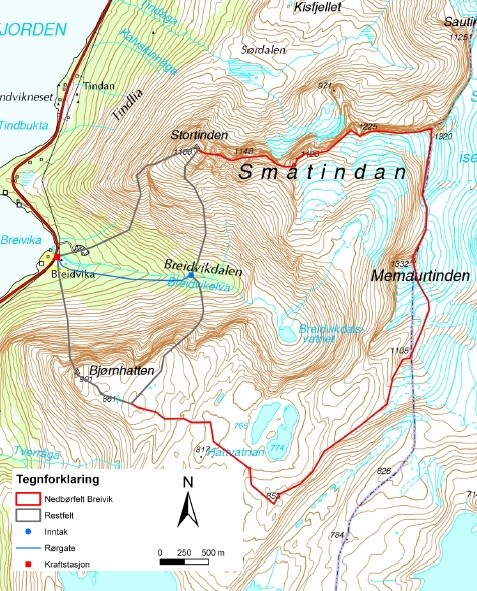 Kraftverket vil ligge i dagen og ha utløp tilbake til Breivikelva. Utbyggingen vil redusere vannføringen på ca. 1,55 km av Breivikelva.