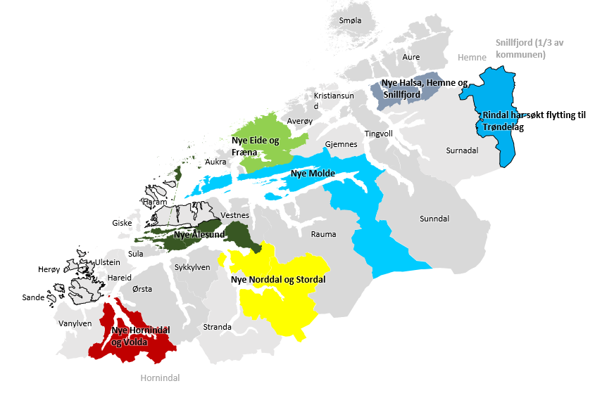 Kommunar som fortsatt er i prosess (2 kommunar): Herøy og Sande (endelege vedtak mars 2017) (stipla line på kartet) Kommunekartet slik det kan bli 1. jan. 2020 - pr. 1. mars 2017 2.