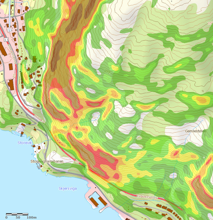 8.2 Snøskred Kart fra skrednett viser at hele planområdet ligger innenfor utløpsområdet for snøskred.