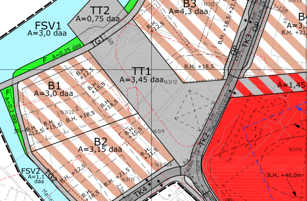 Oversiktskart Byggehøyden er satt til cote 53 der det tillates et tilbaketrukket takoppbygg på inn til 4 m på inn til 10 % av takflaten. Adkomsten er vist fra sør, via felt B2.