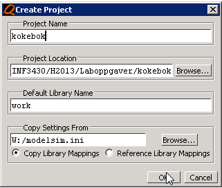 Velg FileÞNewÞProject (etter å vært igjennom en eventuell velkomsthilsen). Her velger dere f.eks. en katalog på deres private nettverksdisk M. Bruk f.eks. område på M-disken til prosjekter Figur 3.