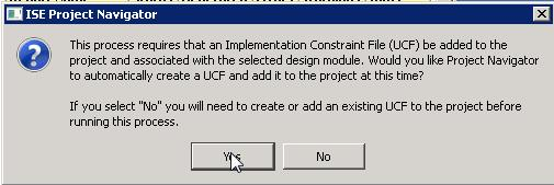 Figur 20. User constraints Svar ja dersom du får valget om å opprette en ucf-fil. Man blir styrt inn i programmet PlanAhead som man benytter til å lage pinnenummer- constraints og areal-constraints.