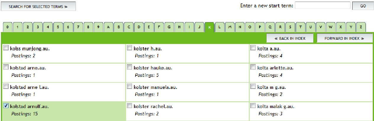 Legg inn etternavn og første bokstav i fornavn (hvis kjent), og trykk på Search -knappen