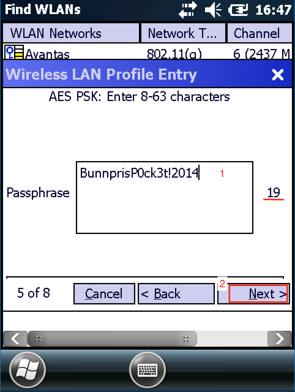 Trykk Neste på bilde 3 of 8 og huk av for Allow WPA2 Mixed Mode.