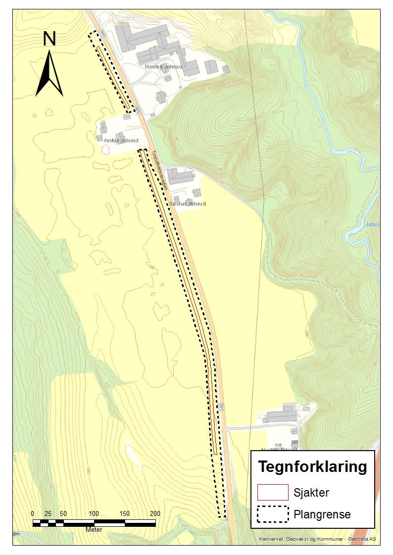 Registreringen foregikk i dyrket mark og ble gjennomført med maskinell sjakting. Det ble gravd i alt to sjakter i traseen for vannledningen.