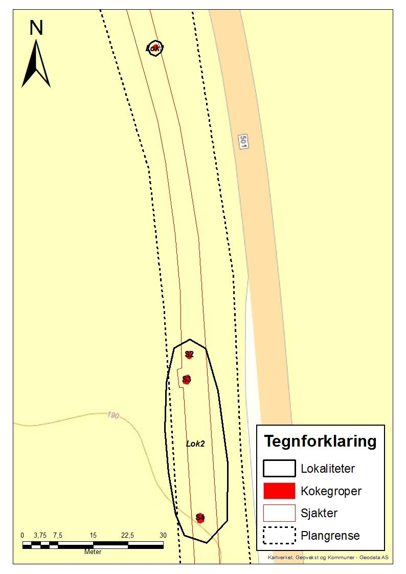 Idnr 212561. Kokegropslokalitet fra eldre jernalder på Julsrud gb.nr. 42/1. Lokalitetsbeskrivelse Lokaliteten er plassert i den sørlige delen av sjakt 2 og ligger i et område bestående av dyrket mark.