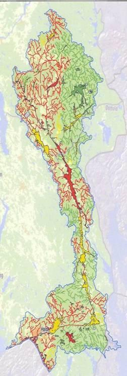 4 Kort presentasjon av vannområdet Haldenvassdraget er et av de store elve- og innsjøsystemer i Akershus og Østfold med en totallengde på ca. 15 mil og et nedbørsfelt på ca. 1600 km 2 (Figur 1).