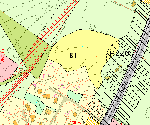 B1. Haugen Dagens formål: Deler av område er i gjeldene KDP avsatt som LNF og deler er i bebyggelsesplan (Borghaugen PlanId. 1997 02) avsatt til friluftsformål.
