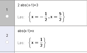 f x 2x a b, a b, 2x a b, b x a x b x a 4) Løs ved regning og bruk av GeoGebra CAS ligningene: a) 2 x 1 3 x 1 3 2 x 1 3 2 x 1 3 2 x 5 2 x 1 2 Vi bruker altså en regel som kan formuleres slik: a b a b