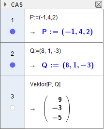 Løsninger v oppgvene i ok Vi ser t PQ = [ 7,,5] Vi legger inn P og Q og finner deretter PQ med kommndoen Vektor[<Strtpunkt>,<Sluttpunkt>].