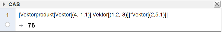 Løsninger v oppgvene i ok V = ( ) c 3 V = ( AB AD AE 3 AB AD = [6,,3] [,, ] = [ ( ) 3,3 ( ) ( ) 6,6 ( ) ] = [ 8, 0,6] 5 V = [ 8, 0,6] [,,0] = 3 3 4.3 Du kn gjøre slik i CAS Volumet er 76.