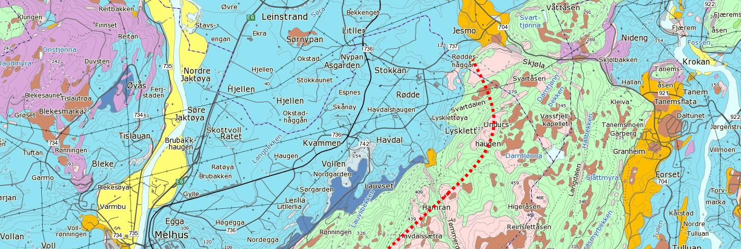 2 Generell geologi N Figur 5: Utsnitt av NGUs løsmassekart over aktuelt område.