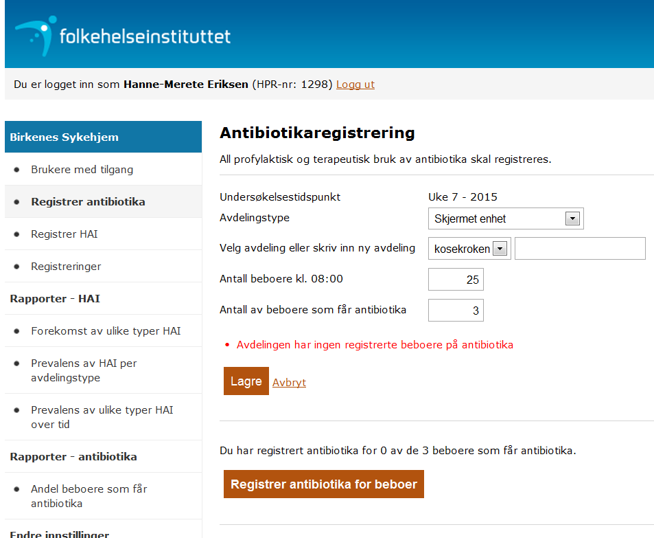 Registrere antibiotikabruk