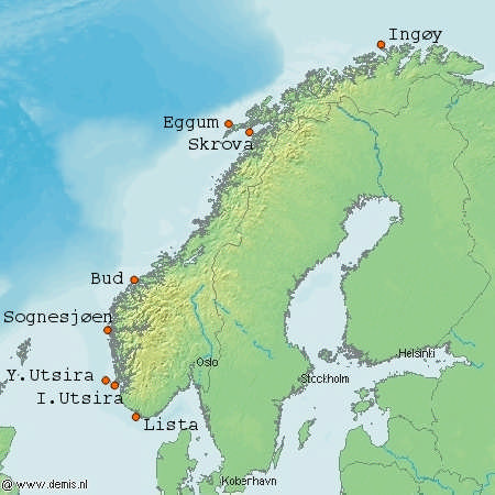 stasjoner fra Lista til Nordkapp.