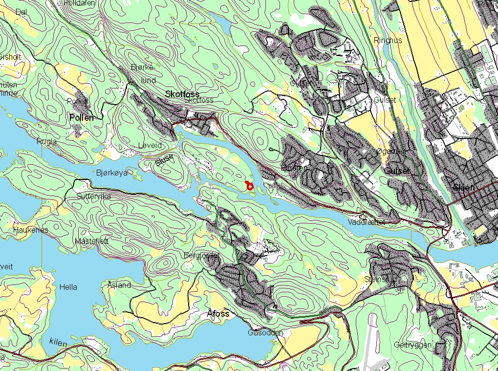 Området Planområdet ligger helt på sydenden av Røraåsen på Skotfoss. Bilde 1: Oversikt. Planområde markert med rødt.
