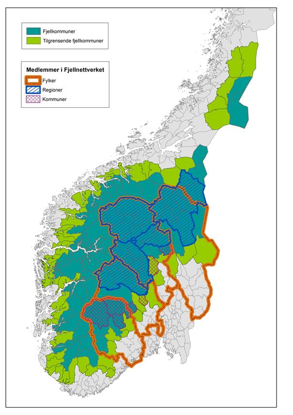 Kilde:Fjellområder og fjellkommuner i Sør- Norge, Østlandsforskning, utredning for KRD Fjellområda Definert som kommuner som har 50 % av arealet over 700 moh.