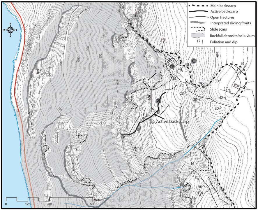 FIGUR 11. GEOMORFOLOGISK KART OG GEOLOGISKE STRUKTURER VED JETTAN.