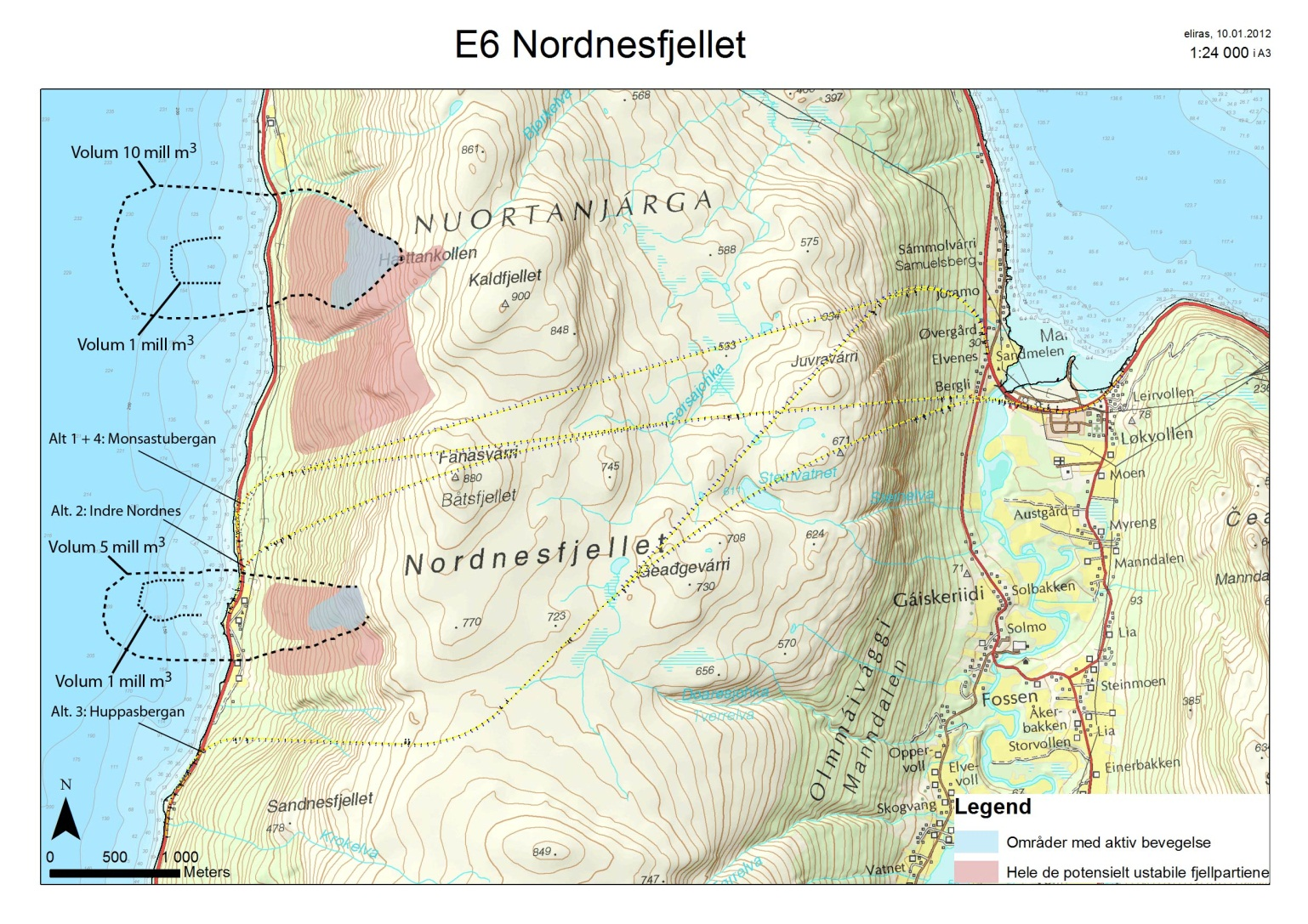 Scenarier Eksisterende kunnskap indikerer at volumer på 10-12 millioner M 3 ved Jettan og 3 6 millioner m 3 ved Indre Nordnes er i bevegelse.