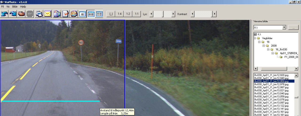 Kapittel 9 Test av metodikk og regelverk 9.2.2 VIAPHOTO ViaPhoto er et dataverktøy som presenterer digitale vegbilder tatt av Statens vegvesen.