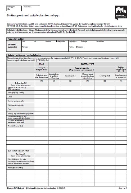 Nybygg Side 1: ordinært avfall og farlig avfall.