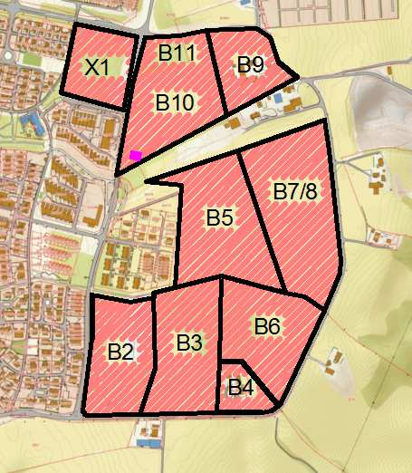 3 Figur 1 Kart over Tiller Øst med utbyggingsområdene og planlagt avfallssugsentral avmerket (rosa