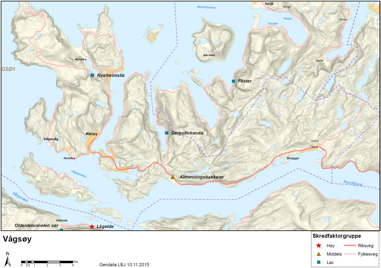 3.5 Delstrekning 5 Sørdalen Naveosen I delstrekning 5 er det to hovudalternativ for kryssing av Nordfjorden, ytre alternativ (raud linje) og indre alternativ (grøn linje).