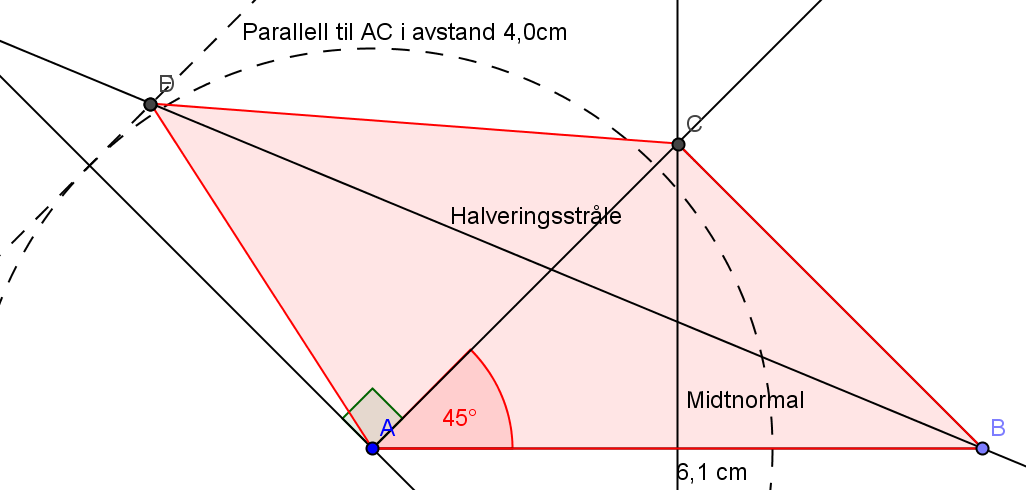 Tegnet halveringsstrålen til vinkel B, D.7 (Dynamisk geometri). 6.