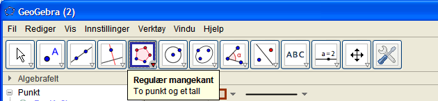 NIVÅ E E.2: Kunne rotere en figur om et punkt: Eksempel-oppgave: Sett av et punkt, P i (1,0). Tegn et kvadrat ABCD hvor A er (3,0) og B er (6,0). Roter kvadratet 65 mot klokken om punktet P.