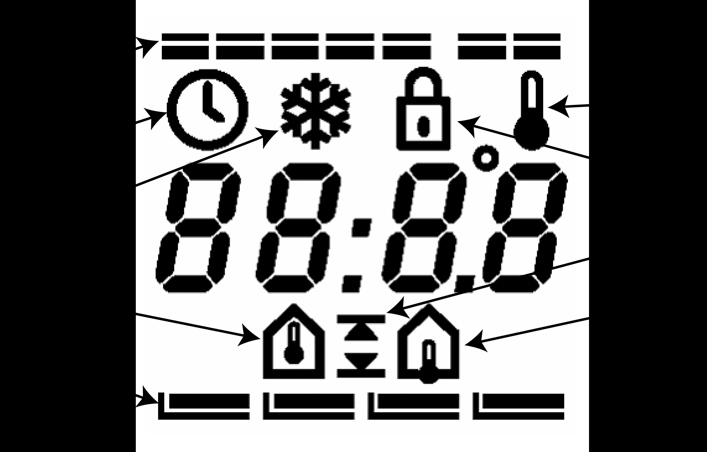 2 Innstillinger Displayet på termostaten bruker tydelige visuelle symboler til å vise aktive