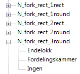 Alle inneholder typene «Endelokk», «Fordelingskammer» og «Ingen». Disse er beregnet for Material Take Off HPV (MTOHPV) i NTItools.