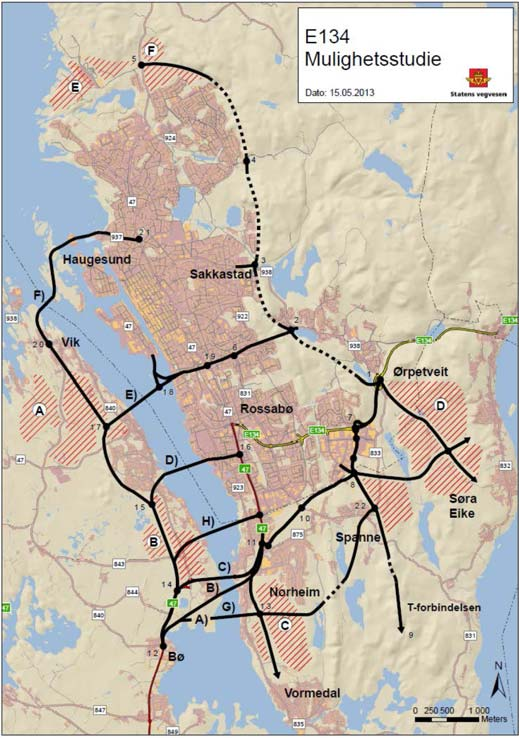 C.7. Sentrumsrettet infrastruktur kontra omkjøringsveger På Haugalandet arbeides det med flere transportutredninger som kan berøre transportutviklingen i og omkring by-/tettstedssentre, og som også