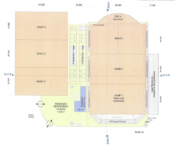 Ny Drammenshall: Grunnflate cirka 15 000 m2 Inntil 8 000 tilskuere (teleskoptribuner) 12 000 på