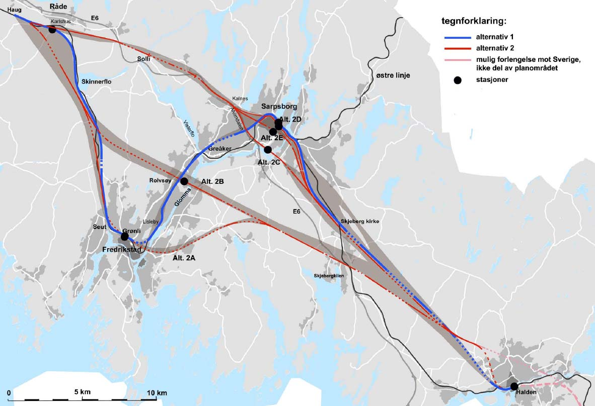 Mulighetsstudien viser at det ikke er mulig å finne felles korridor for begge hovedalternativer.