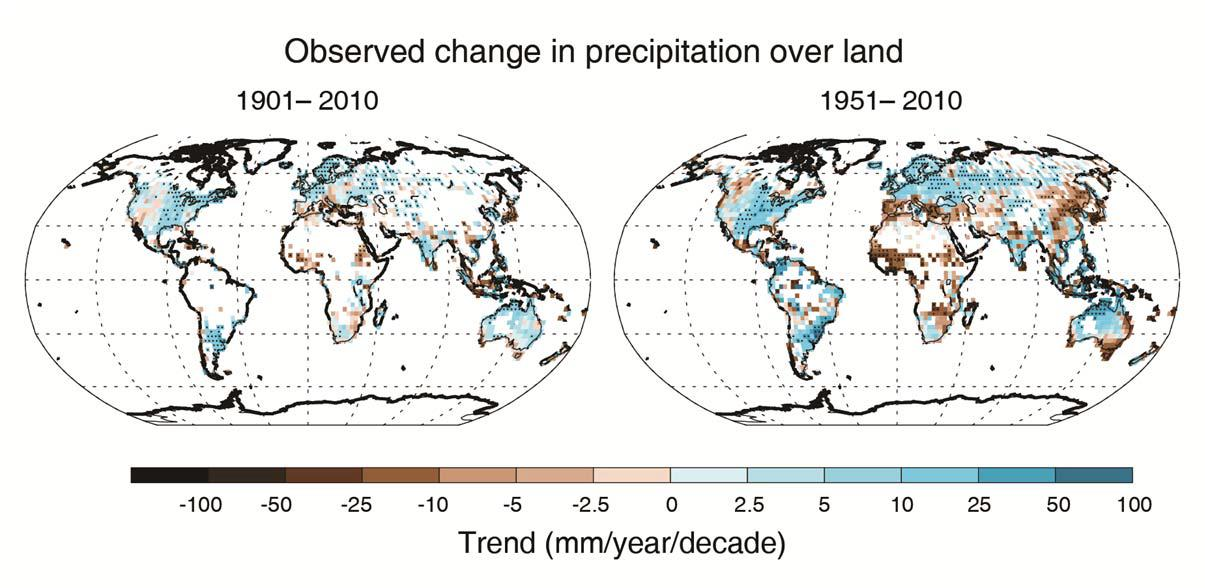 ekstremnedbør, spesielt i USA og Nord-Europa Observert endring i nedbør