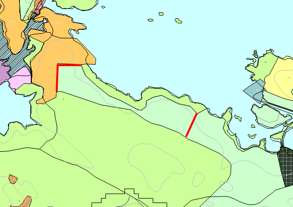 Legge inn delar av området for naustføremål (rød) og småbåthamn i sjø (rosa).