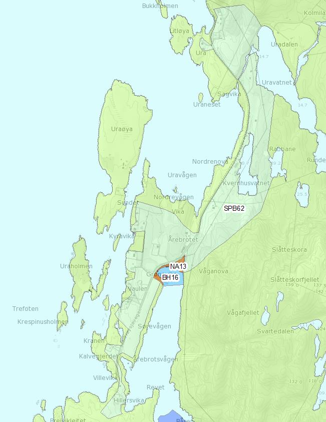 Elles omfattar den i hovudsak eksisterande busetnad på Årebrot, der den er nærme strandlina.