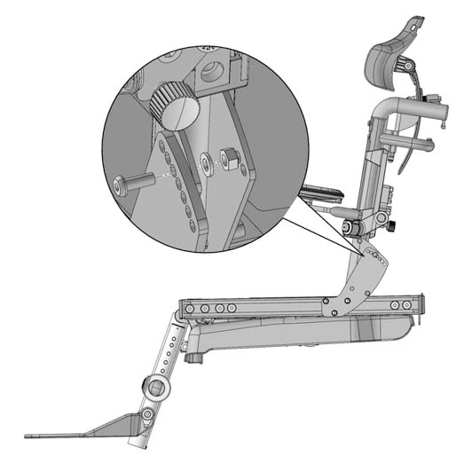 Innstillinger og justeringer Ryggstøttevinkel 1. Fjern mutrene og skivene fra skruene som holder ryggstøtten i posisjon. 2.