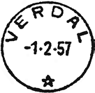 Stempel nr. 5-2 Type: SL Utsendt 10.04.1919 VERDAL Innsendt Registrert brukt fra 14.5.58 KA til 19.