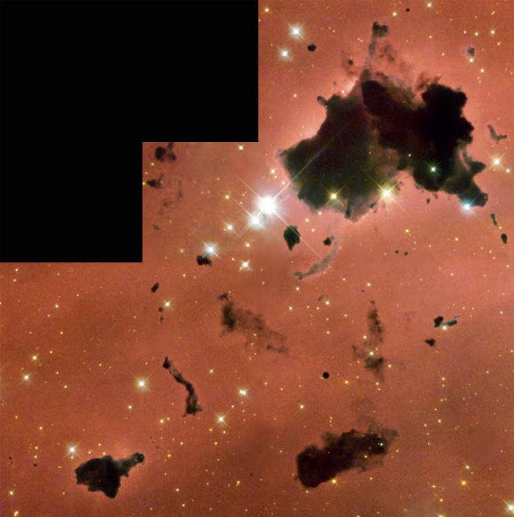 Stjernedannelsen skjer i de mørke, tege skyene, som vesentlig består av hydrogenmolekyler, H 2.