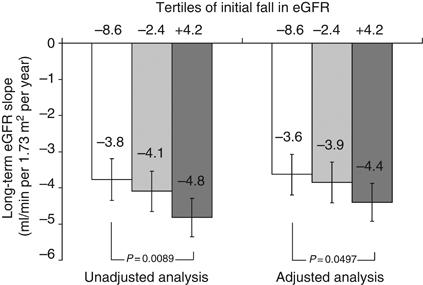 An acute fall in estimated glomerular filtration rate during treatment with