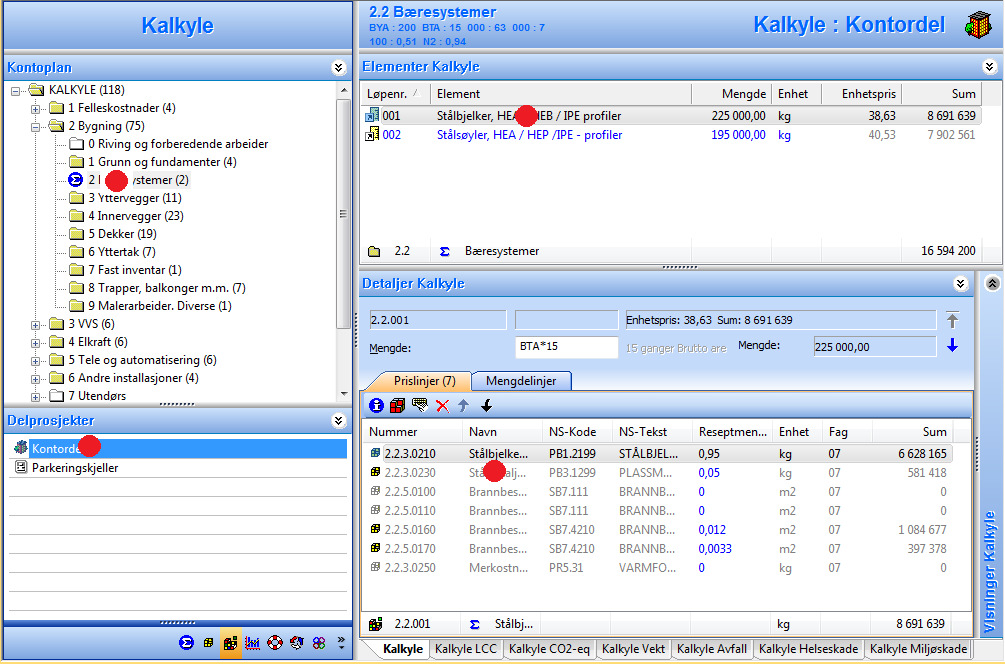 Full kopiering fra Kalkyle til Excel ( Copy Calcus -> Paste Excel ) Høyre klikk og velg fra meny "Kopier" og lim inn i Excel. (PS : Gjelder også Mengdelinjer og Prosjektets Prisbank!