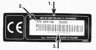 Se illustrasjonen. YH2L SCBA X B R 000001 fmo2011-003-008_a TYPEBILDE 1. Merke med scooterdetaljer Modellnummer Årsmodell: A = 2010 B = 2011 C = 2012 osv.