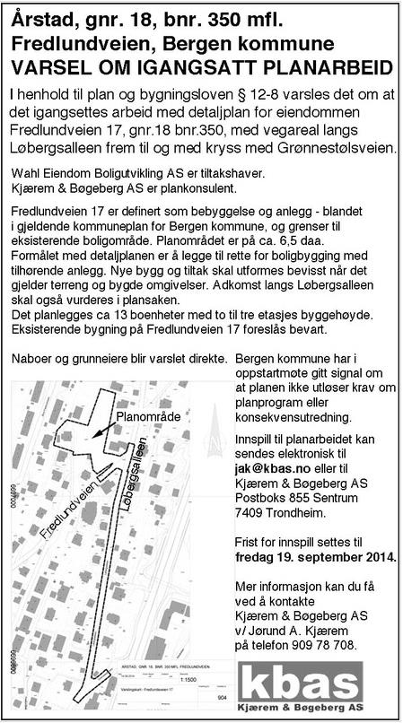 1 INNLEDNING Det planlegges for 13 boenheter ved Fredlundveien 17.