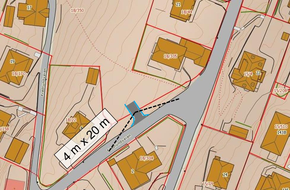 5 TILTAK I PLANOMRÅDET 5.1 Avkjørsel til planområdet Med fartsgrense 30 km/t skal avkjørselen ha sikt 4 meter inn og 45 meter til hver side.