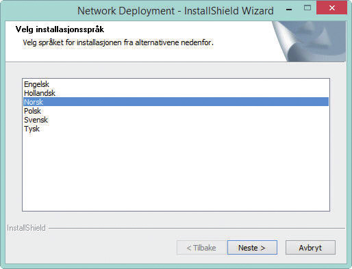 Velg ønsket installasjonsspråk og Neste