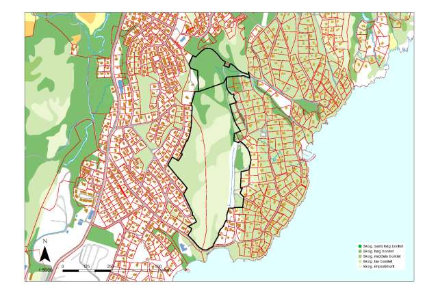 3.3 Miljøtema: Jord- og skogbruksressurser Beskrivelse Skogsareal i øvre del blir berørt, høy bonitet på området, moderat landbruksverdi. Området kan ha stor rekreasjonsverdi.