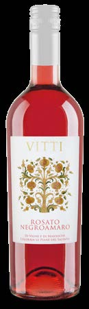 ROSÉVIN Vitti Negroamaro Rosato Puglia, Italia Vinen har klarrosa farge, er saftig med fruktaroma mot røde skogsbær som bringebær og rips.