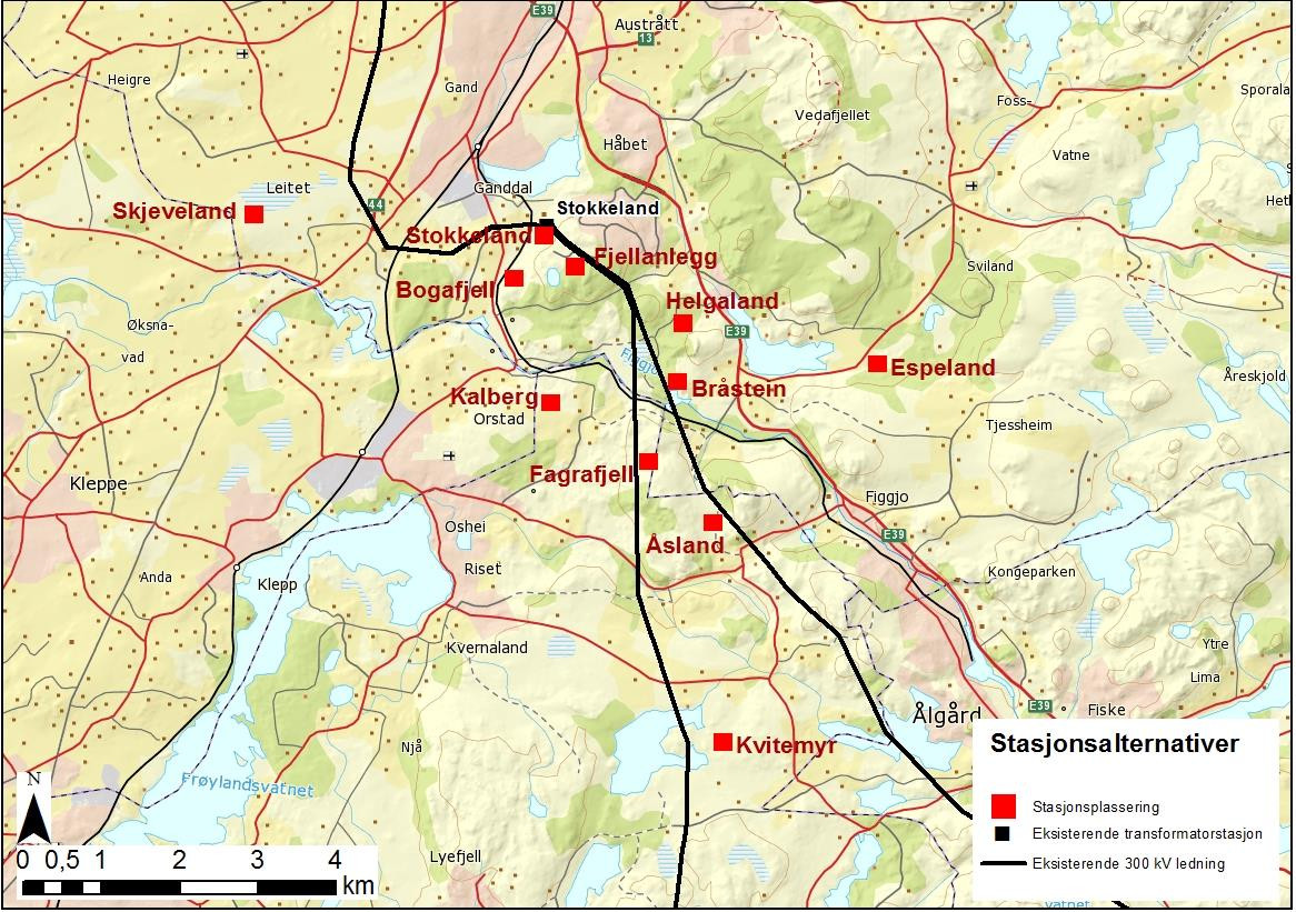 esember 2016 Tilleggssøknad Lyse - Fagrafjell Figur 15: Vurderte alternativer for plassering av ny transmisjonsnettsstasjon 5.4.1.1 Espeland Alternativet Espeland ligger ca.